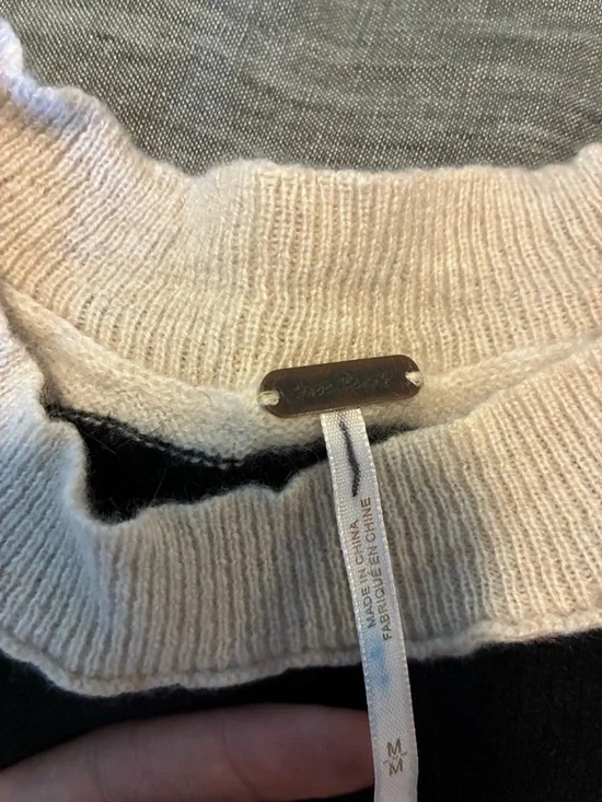 NWT Free People Harlow Cashmere Sweater Tee Black White Striped - Picture 6 of 11